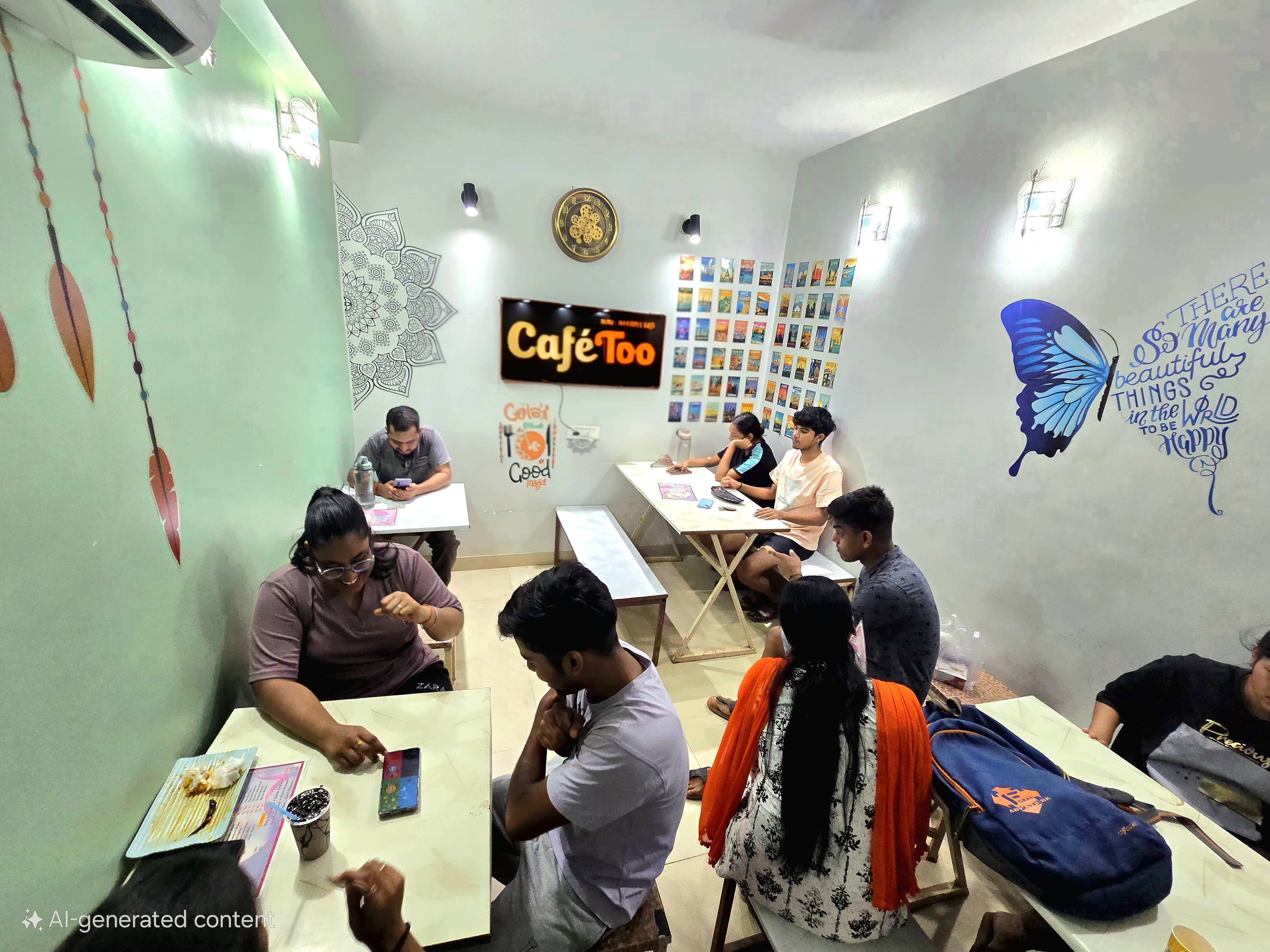 Happy customers enjoying food at Cafe Too